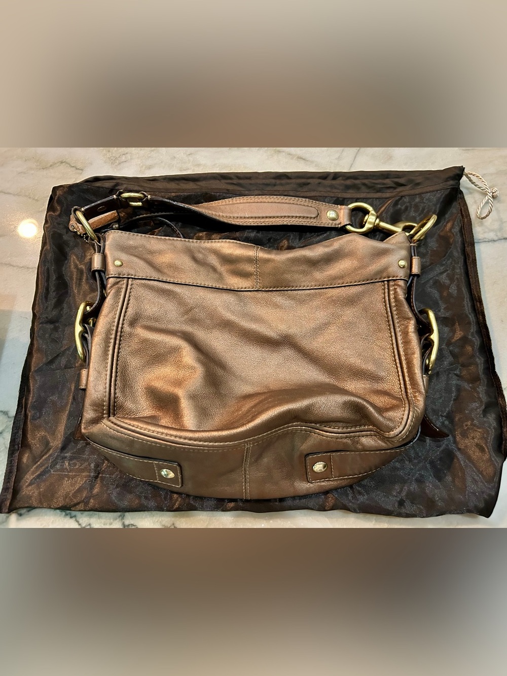 Coach Bronze Metallic Leather Shoulder Bag